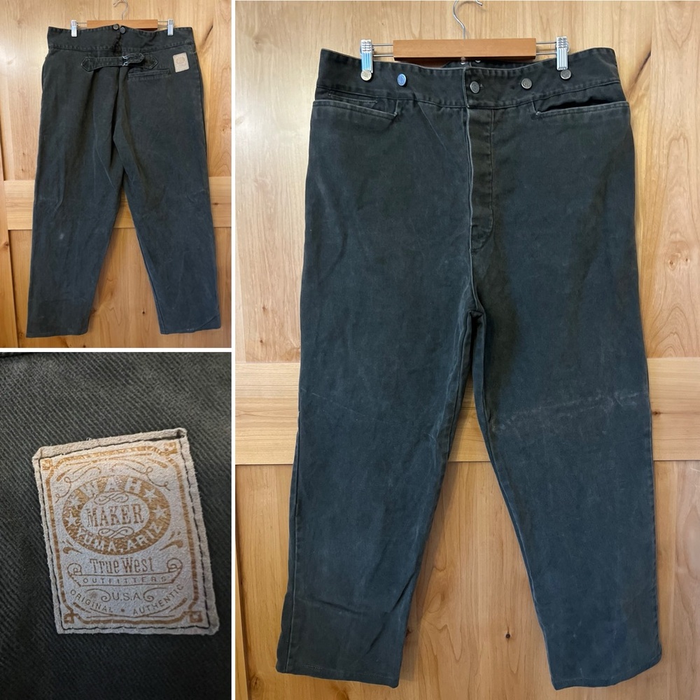 WahMaker Frontier Vintage Olive Green Canvas Trousers High Waist 42
